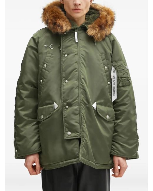 Alpha Industries Green X Thug Club Hooded Stud-Embellished Jacket for men