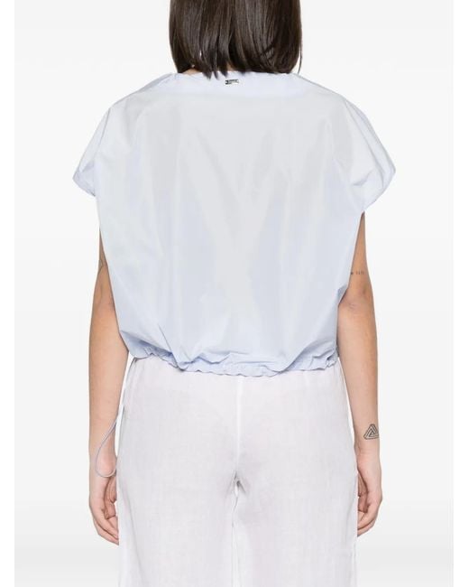 Herno White Polyester Drawstring-Hem V-Neck Top