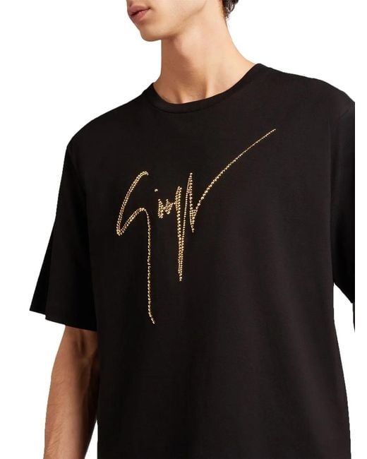 Giuseppe Zanotti Black Lr-23 Rhinestone-embellished Logo T-shirt for men