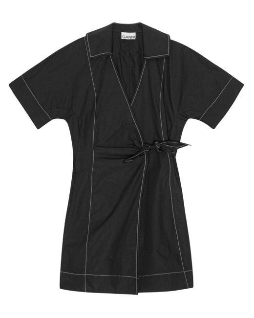 Ganni Mini-jurk Met Contrasterende Stiksels in het Black