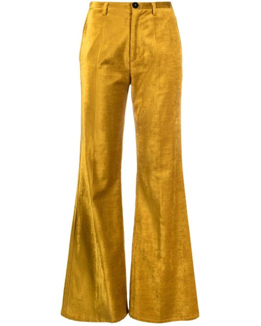 Forte Forte Yellow Mid-rise Velvet Flared Trousers