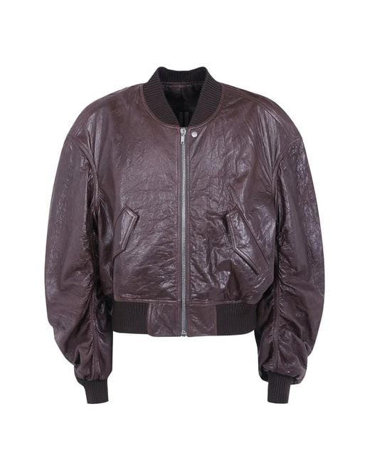 Rick Owens Purple Crinkled Leather Bomber Jacket for men