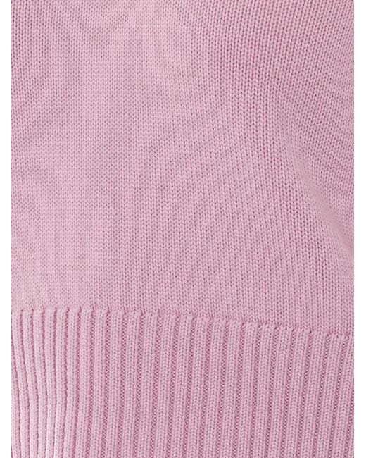 Alpha Studio Pink Ribbed-Trim Crew-Neck Sweater