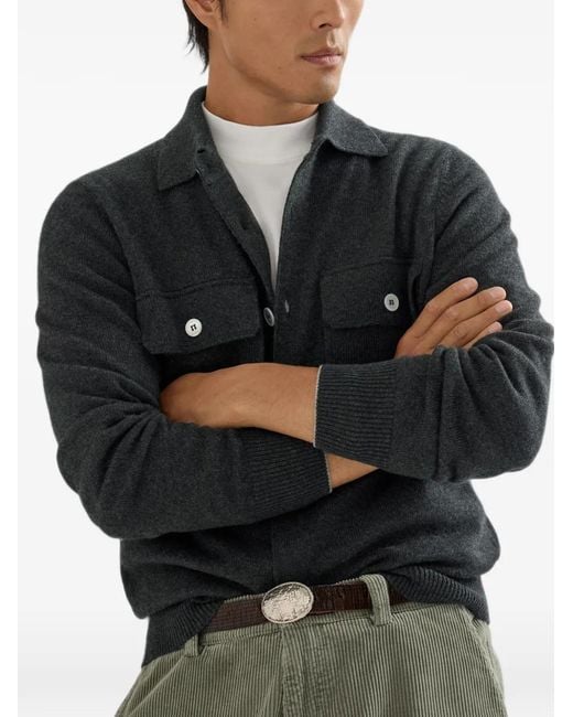 Brunello Cucinelli Black Chest-Pockets Shirt-Style Cardigan for men