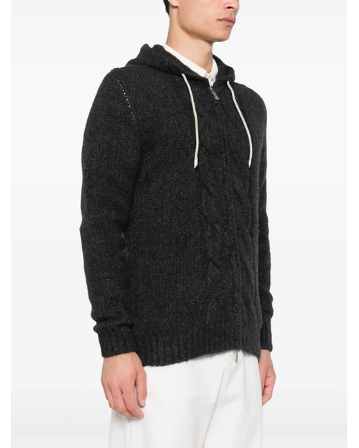Eleventy Black Cable-Knit Hoodie for men