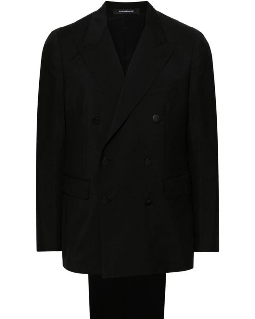Tagliatore Black Brooch-detail Double-breasted Suit for men