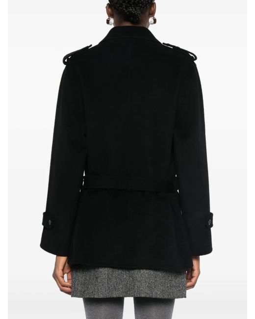 Pinko Black Short Double-Breasted Wool Torcia Coat