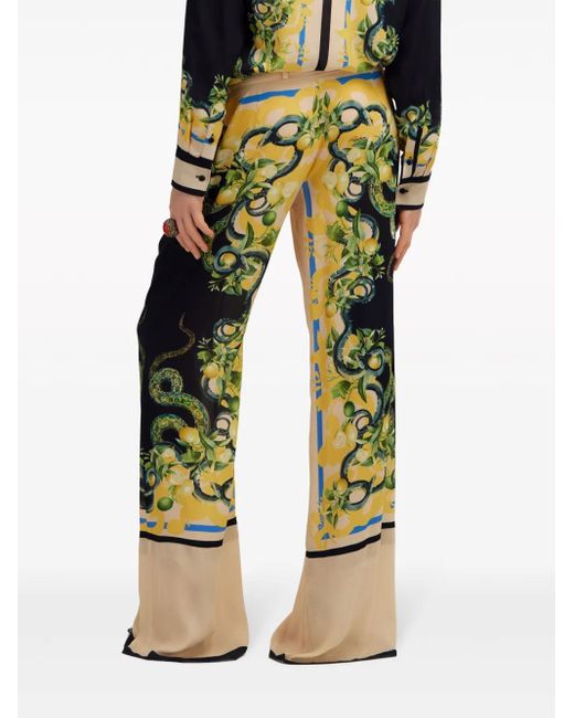 Roberto Cavalli Yellow Floral-Print Straight-Leg Trousers