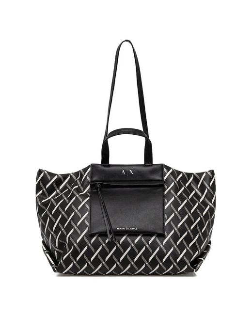 ARMANI EXCHANGE Black Patterned Pocket Tote Bag