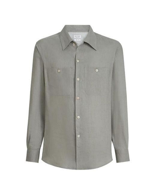 Brunello Cucinelli Gray Linen Shirt for men