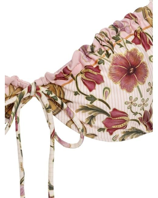 Agua Bendita Pink Lupita Ruffled Floral-Print Bikini Top