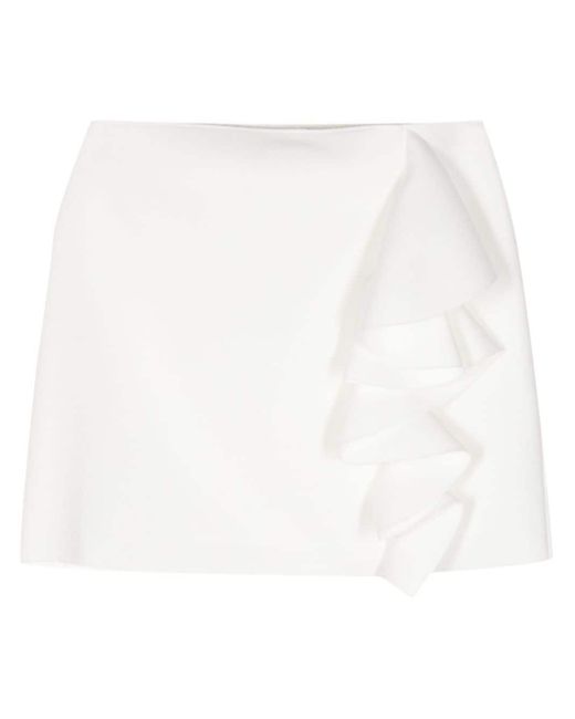 MSGM White Ruffled Frayed Mini Skirt