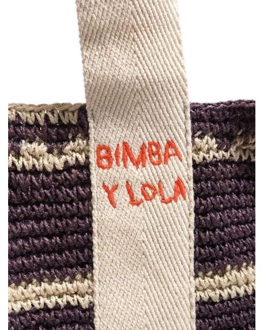 Bimba Y Lola White Eggplant Maxi Jute Shopper Bag