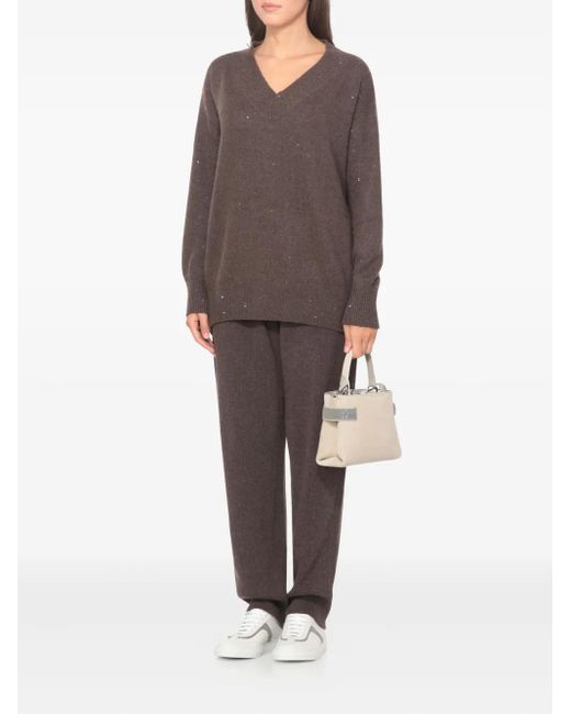 Brunello Cucinelli Brown Ribbed Drawstring Track Pants