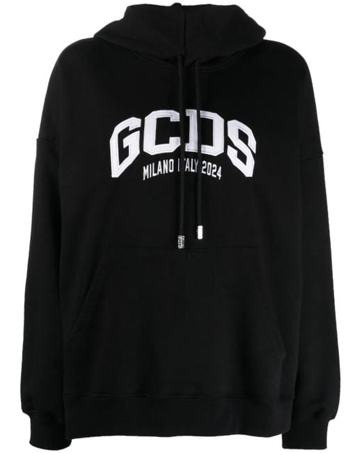 Gcds Black Cotton Hoodie Logo Lounge