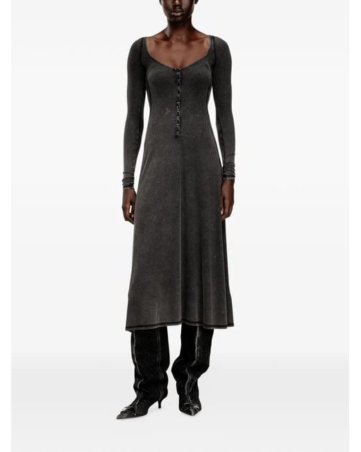 DIESEL Black Ribbed-Knit Midi Dress