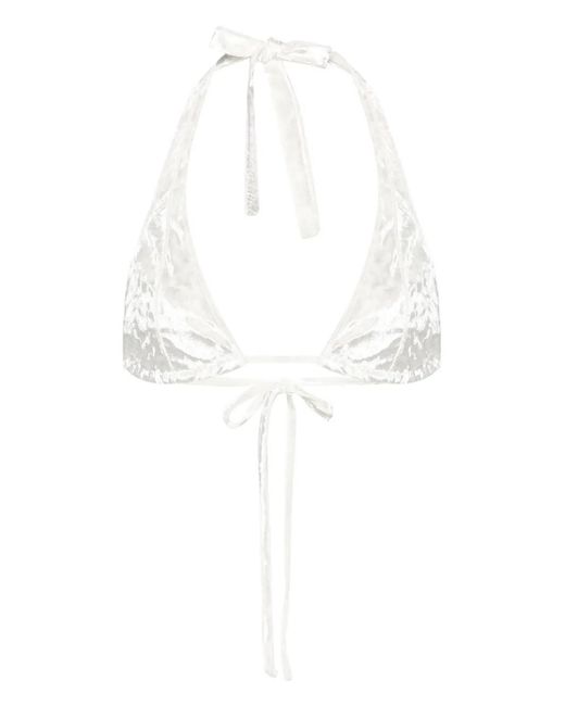 Forte_forte White Triangle Velvet Bikini Top