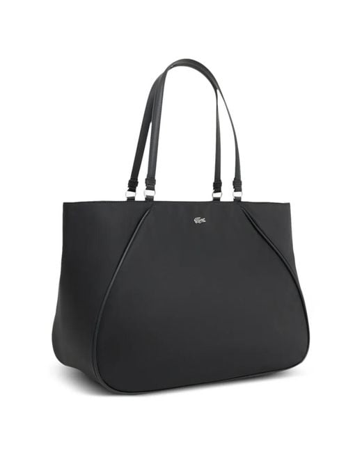 Lacoste Black Logo Top Handle Tote Bag