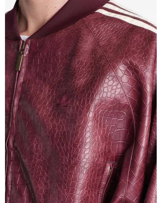 Adidas Red Crocodile-Effect Side-Stripe Jacket