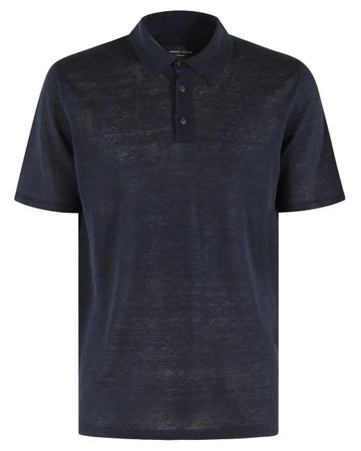 Roberto Collina Blue Linen-Cotton Polo Shirt for men