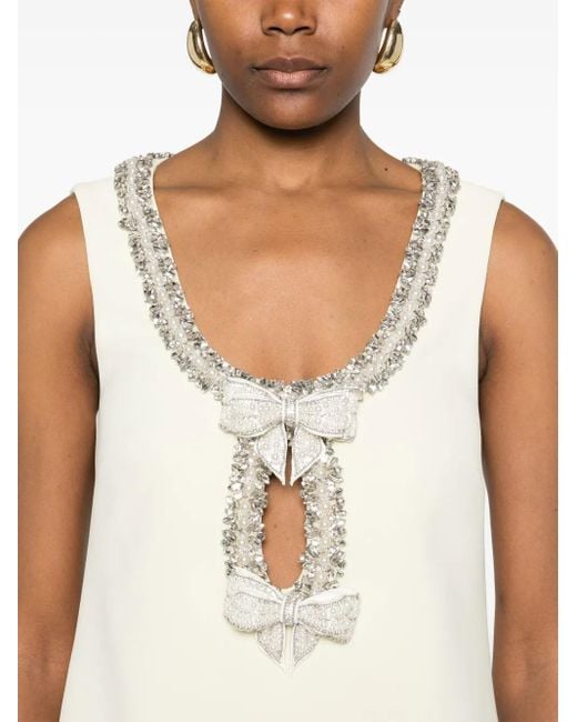 Self-Portrait Zelfportret Crêpe Mini -jurk Met Boog in het White