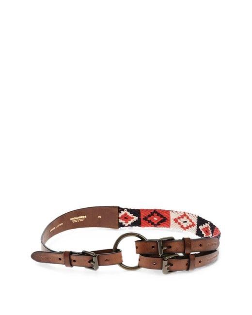 DSquared² Brown Knit-Detail Double-Strap Belt