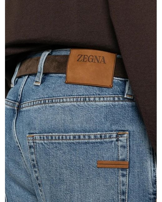 Zegna Blue Logo-Patch Straight-Leg Jeans for men