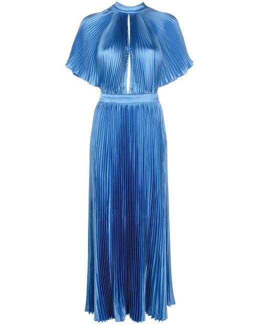 Robe longue Elite à design plissé L'idée en coloris Blue