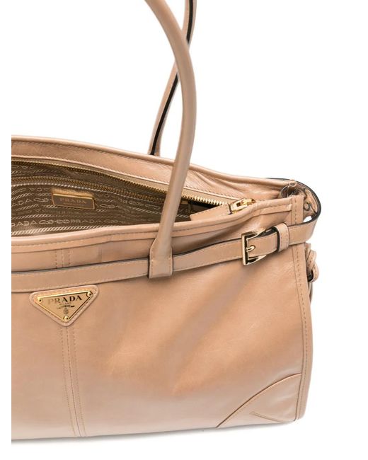 Prada Natural Logo-Plaque Shoulder Bag