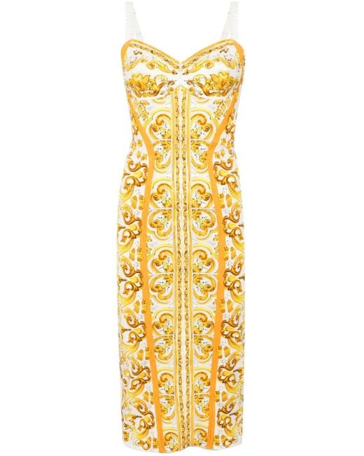 Vestido estilo corsé con estampado Mayólica Dolce & Gabbana de color Metallic