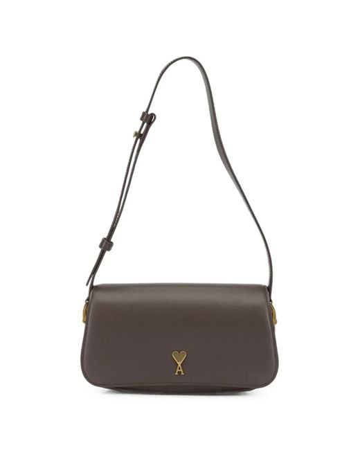 AMI Brown Cowhide Leather Paris Paris Shoulder Bag