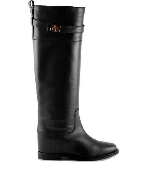 Via Roma 15 バックル レザーブーツ Black