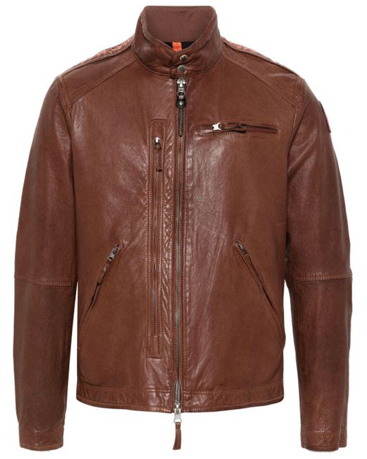 Parajumpers Brown Justin Zip-up Leather Jacket for men