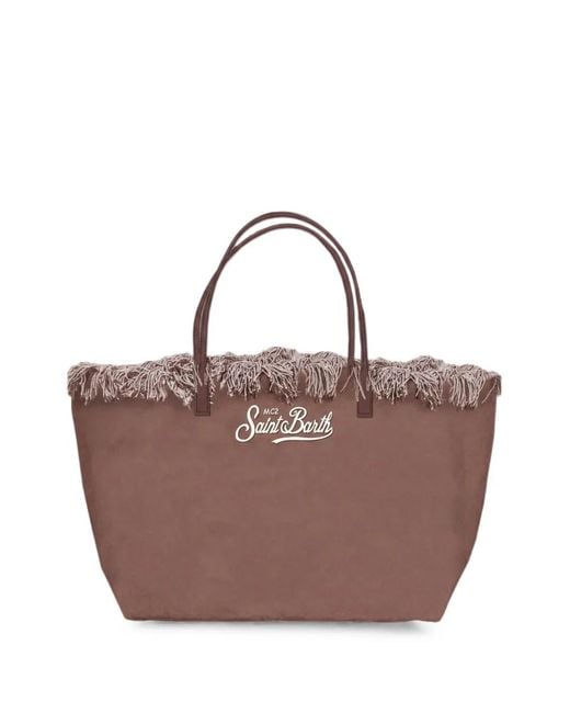 Mc2 Saint Barth Brown City Fringed Logo-Embroidered Tote Bag