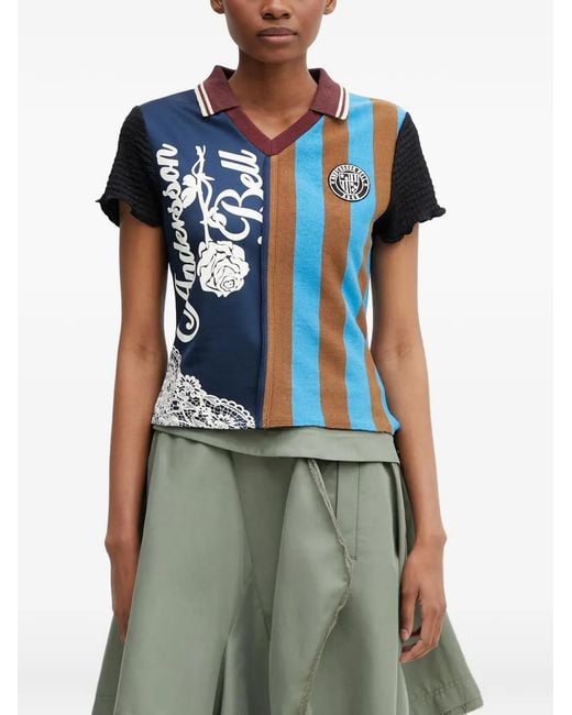 ANDERSSON BELL Blue Patchwork Striped Polo Shirt