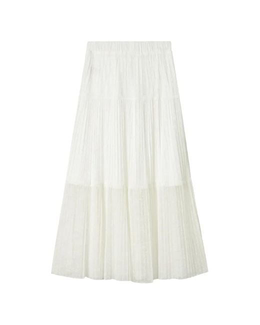 B+ AB White Mid Tiered Pleated Skirt