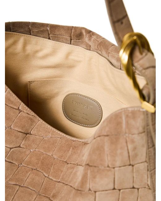 Twinset Natural Liliane Croc-Effect Leather Tote Bag