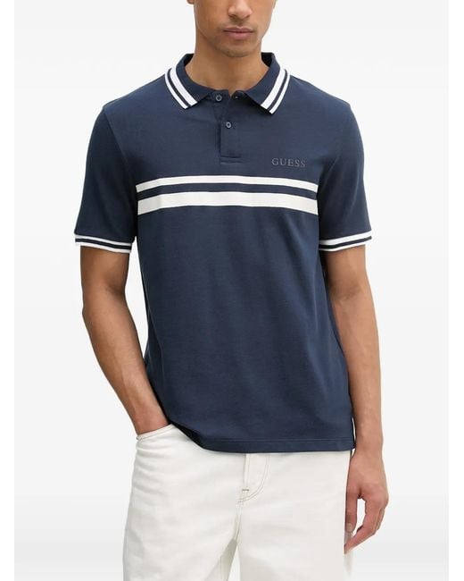 Guess Blue Striped-Detail Polo Shirt for men