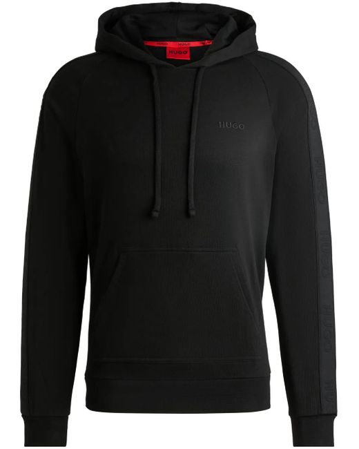 HUGO Black Logo-Embroidered Hoodie for men