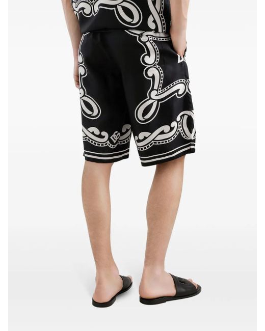 Dolce & Gabbana Black Silk Shorts With Print for men