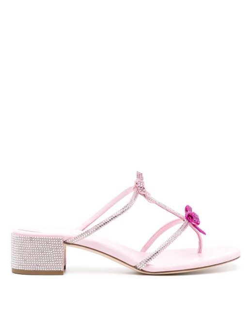 Rene Caovilla Pink Caterina Slip-on Leather Sandals