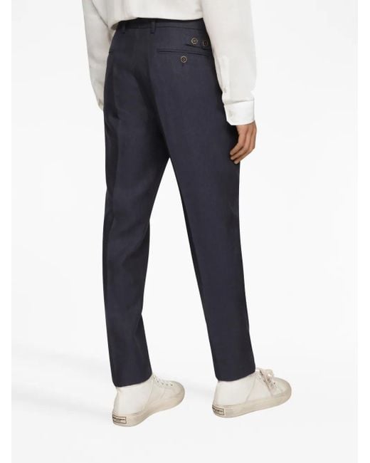 Dolce & Gabbana Blue Linen Tailored Trousers for men