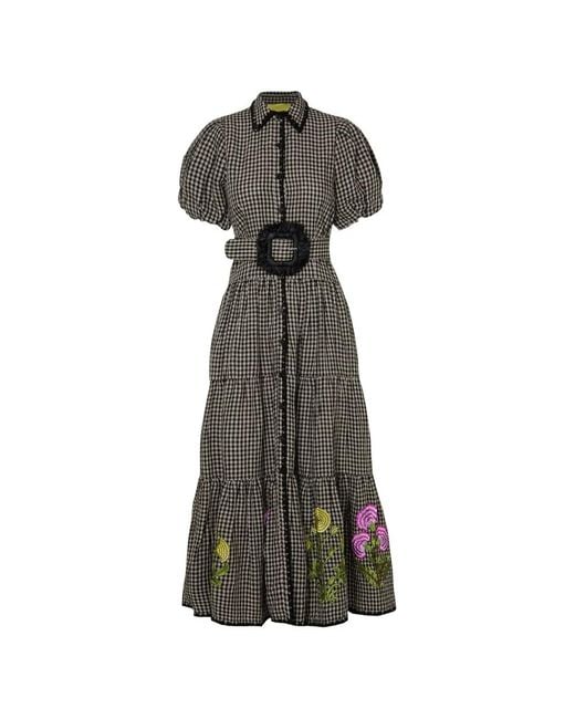 PHILIPPA 1970 Gray Julia Gingham-Check Floral-Embroidered Maxi Dress