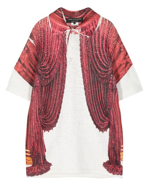 Comme des Garçons Red Printed Knit Polo Shirt for men