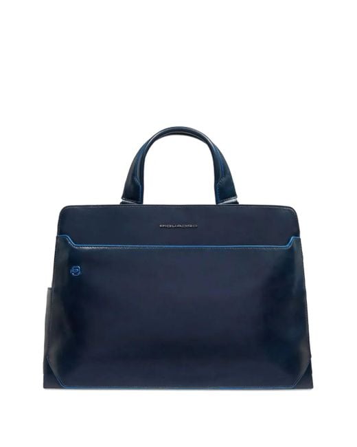 Piquadro Blue Leather Top-Handle Laptop Bag