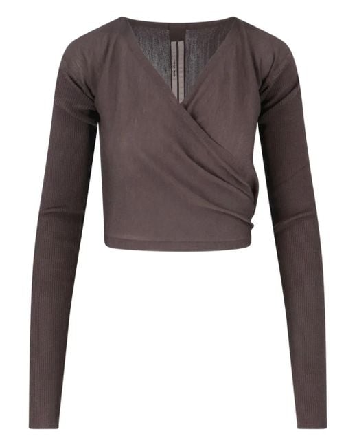 Rick Owens Brown Tie-Front Ribbed Cardigan
