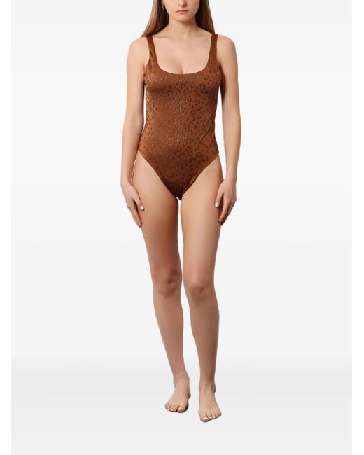 Mc2 Saint Barth Brown Leopard-Print Embellished Swimsuit