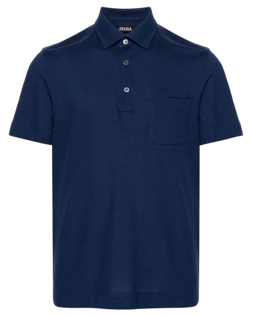 Zegna Blue Short-sleeve Cotton Polo Shirt for men