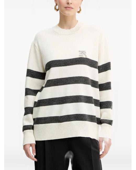 ERMANNO FIRENZE Natural Striped-Pattern Embellished Sweater