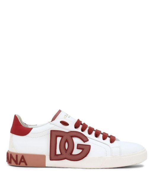Dolce & Gabbana Portofino Leren Sneakers Met Logo Applicatie in het White